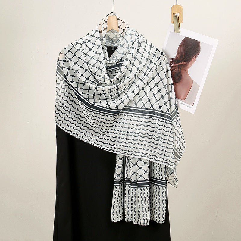 Elegant Printed Scarf, Striped Chiffon Pattern Headscarf, Long Shawl Wrap, 180cm x 70cm