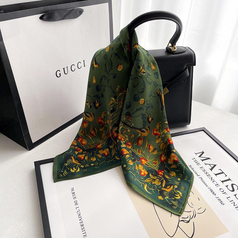 Grüner Flora Seidenschal/100 % Maulbeerseidenschal/Seidenkopfschal/Seidenhaarschal/Seidenhalstuch/Seidenbandana/Taschenaccessoire/Geschenk für Sie