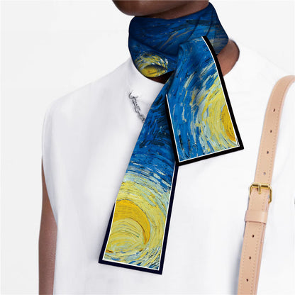 Van Gogh-Inspired Narrow Scarf - Wheat Fields &amp; White Roses