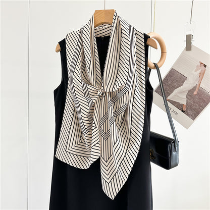 Double Crepe Silk Minimalist Long Silk Scarf, Black and White Striped Silk Scarf, Gift for her