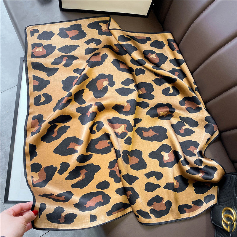 Leopard Printed 65CM 100% mulberry silk scarf/Silk shawl/Gift for her