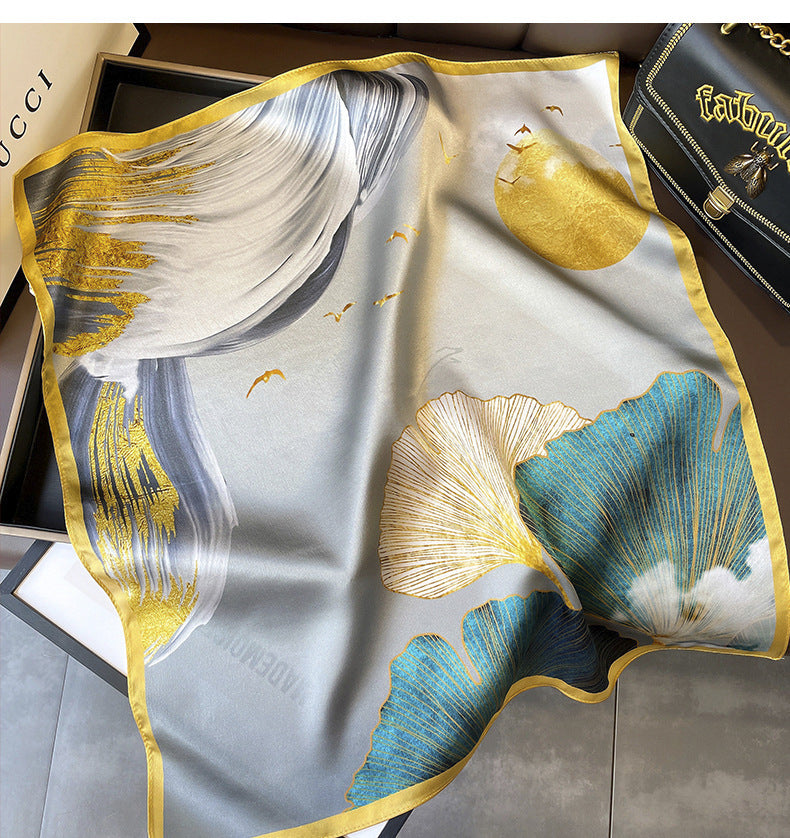 Gingko Leaf Pattern 100% mulberry Silk Scarf/Silk head scarf/Silk hair scarf/Silk neck scarf/Mother&