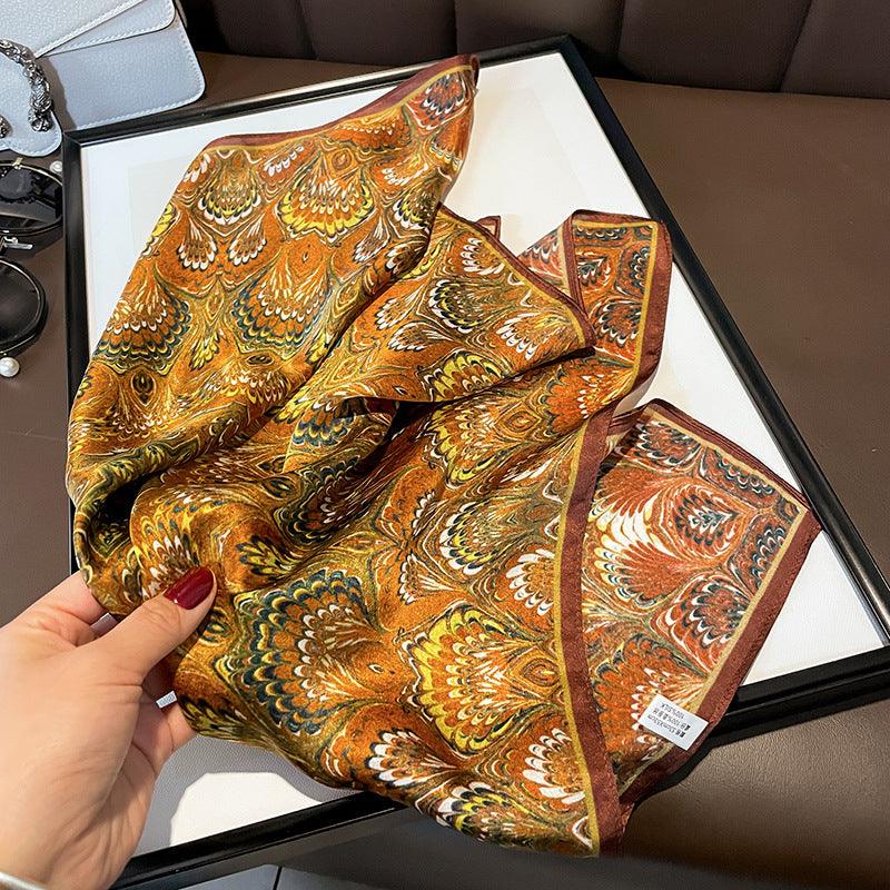 Caramel Boho Pattern Silk Scarf/100% Mulberry Silk Scarf/Gift for her