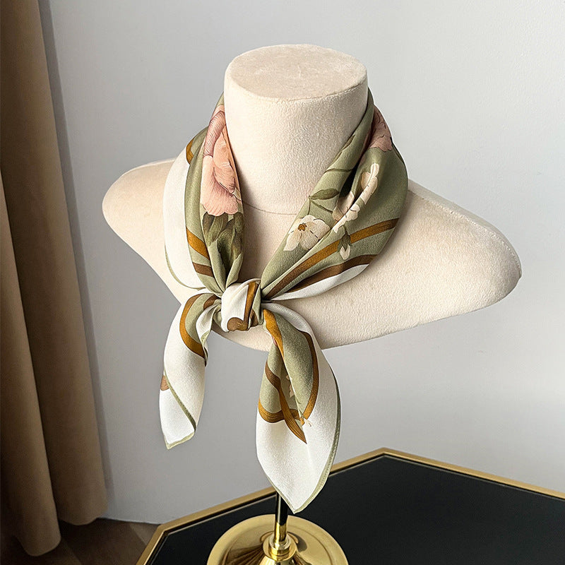 Pale Olive Green mulberry silk scarf/65CM 100% mulberry silk scarf/Silk shawl/Gift for her