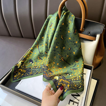 Green Flora Silk Scarf/100% mulberry Silk Scarf/Silk head scarf/Silk hair scarf/Silk neck scarf/Silk bandana/Bag Accessory/Gift for her