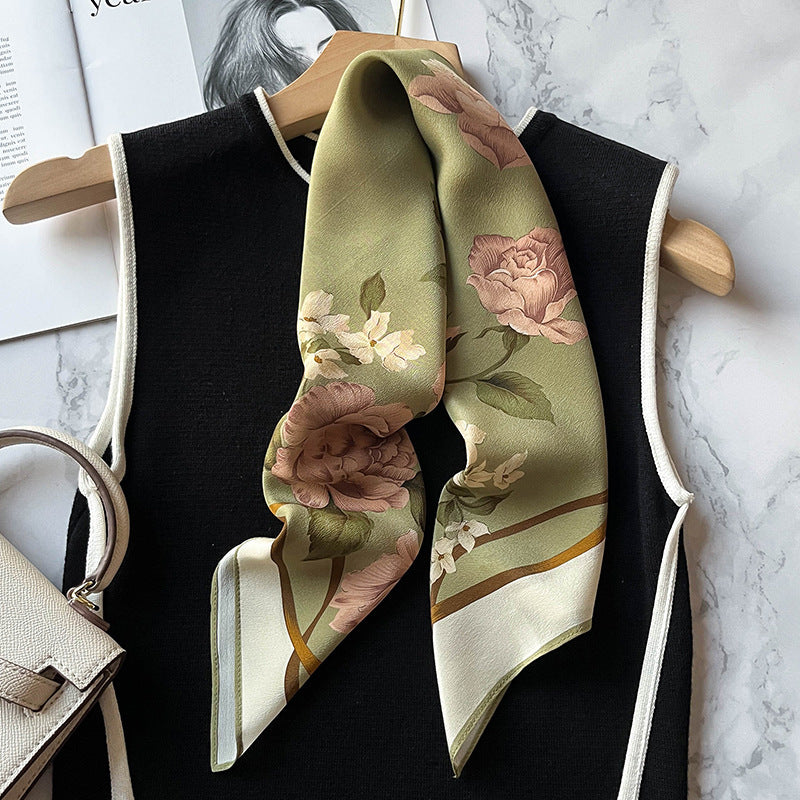 Pale Olive Green mulberry silk scarf/65CM 100% mulberry silk scarf/Silk shawl/Gift for her