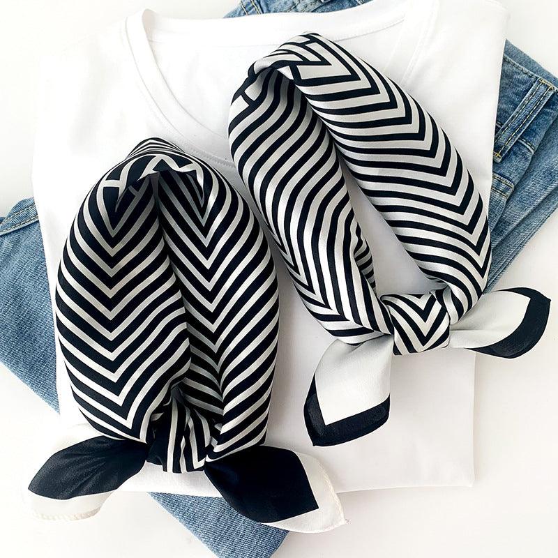 Black white Stripes 100% mulberry Silk Scarf/Silk head scarf/Silk hair scarf/Silk neck scarf/Mother&