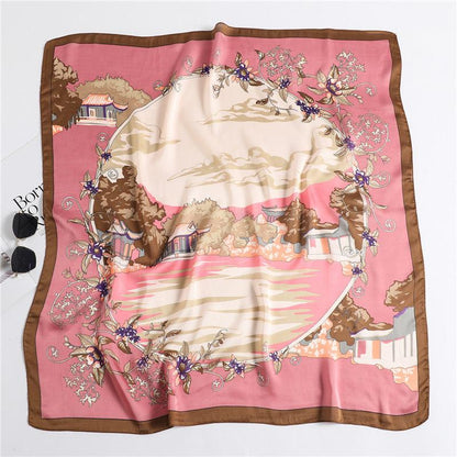 Traditional Chinese Chic Large Satin Scarf | 90x90cm Bandana | Twill Satin Shawl | Perfect Gift for Her, Mother&