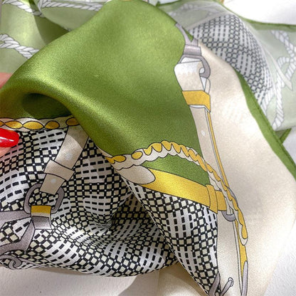 Fresh Light Green Chain Pattern silk scarf for men/100% mulberry Silk Scarf/Silk head scarf/Silk hair scarf/Silk neck scarf/Silk bandana