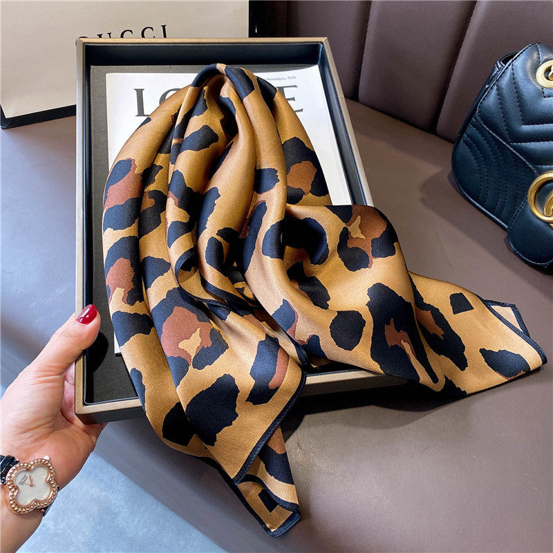 Leopard Printed 65CM 100% mulberry silk scarf/Silk shawl/Gift for her