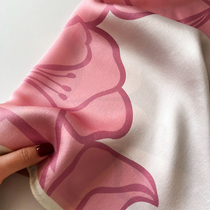 Minimalist Pink Line Flower mulberry silk scarf/65CM 100% mulberry silk scarf/Silk shawl/Gift for her