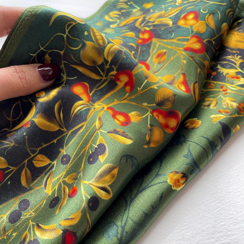 Green Flora Silk Scarf/100% mulberry Silk Scarf/Silk head scarf/Silk hair scarf/Silk neck scarf/Silk bandana/Bag Accessory/Gift for her