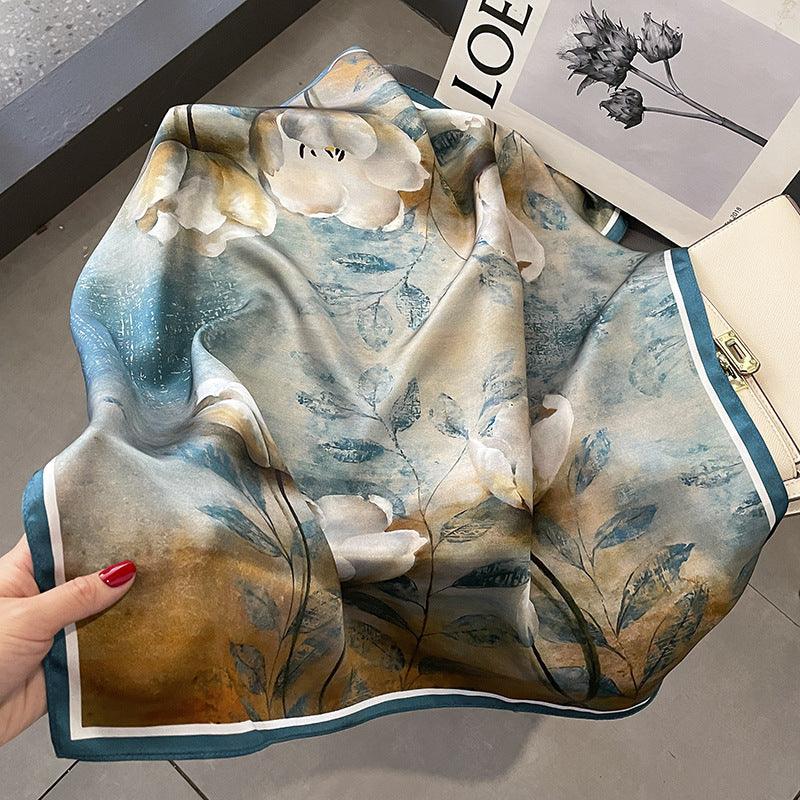 Japanese Watercolor Painting mulberry silk scarf/65CM 100% mulberry silk scarf/Silk shawl/Gift for her