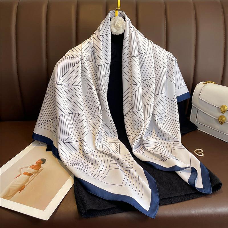 Geometric Stripes Chic Large Satin Scarf | 90x90cm Bandana | Twill Satin Shawl | Perfect Gift for Her, Mother&