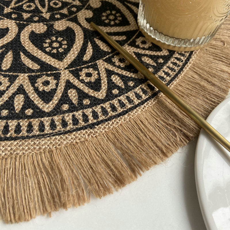 Bohemian Woven Fringe Coaster, Jute Ins-Style Placemat, Cotton Linen Heat-Resistant Table Mat, Home Gift