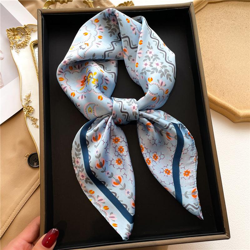 Summer Japanese prints 70cm square scarf, Silk textured scarf, Sun protection satin scarf, Neck scarf, Satin Shawl, Gift