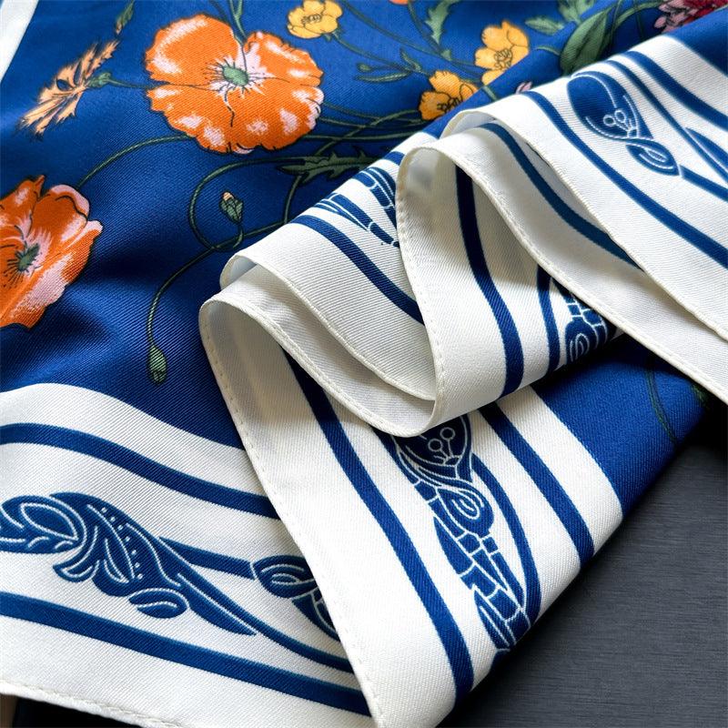 Weißes Blumen-Schmetterlingsmuster/Seiden-Twill-Satin/9090 cm/Seidenschal/Seiden-Bandana/Großer Satinschal/Geschenk für Sie/Muttertagsgeschenke