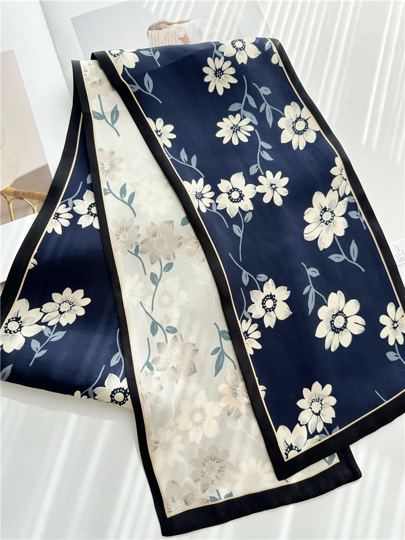 Reversible Floral Silk Scarf, Luxurious 100% Double Crepe Silk Scarf - Perfect Gift for Her