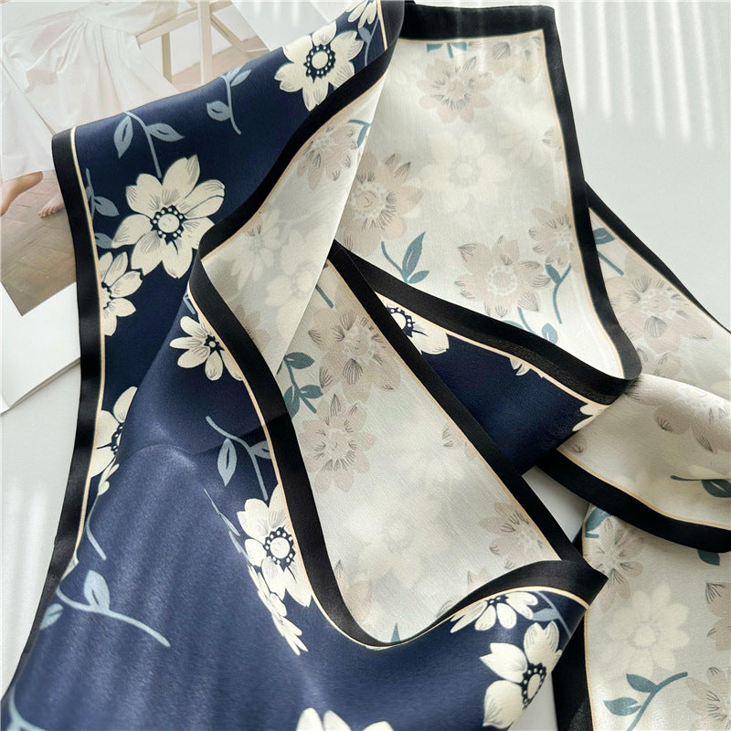 Reversible Floral Silk Scarf, Luxurious 100% Double Crepe Silk Scarf - Perfect Gift for Her