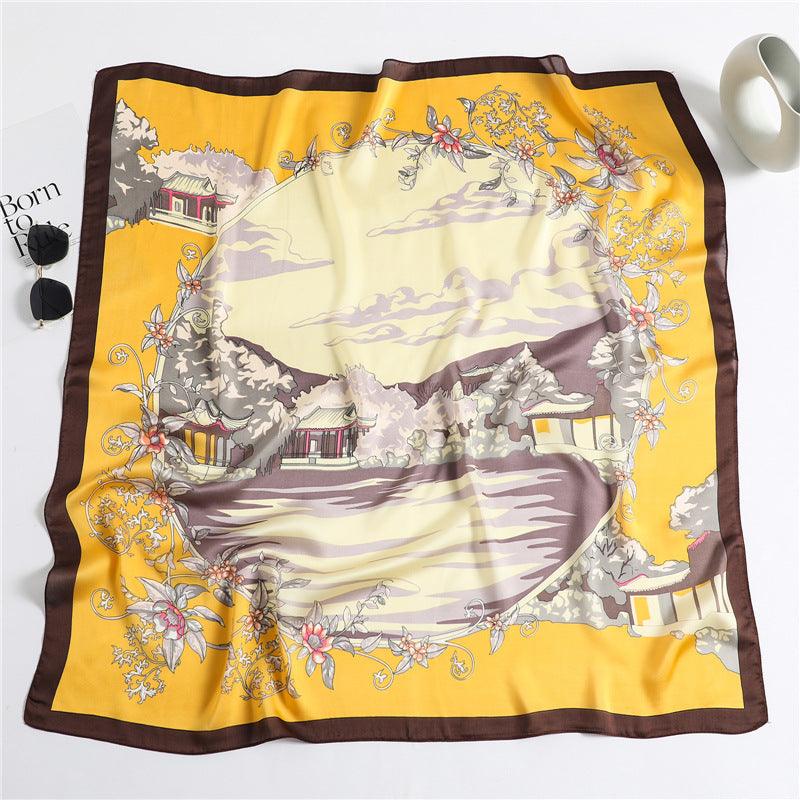 Traditional Chinese Chic Large Satin Scarf | 90x90cm Bandana | Twill Satin Shawl | Perfect Gift for Her, Mother&