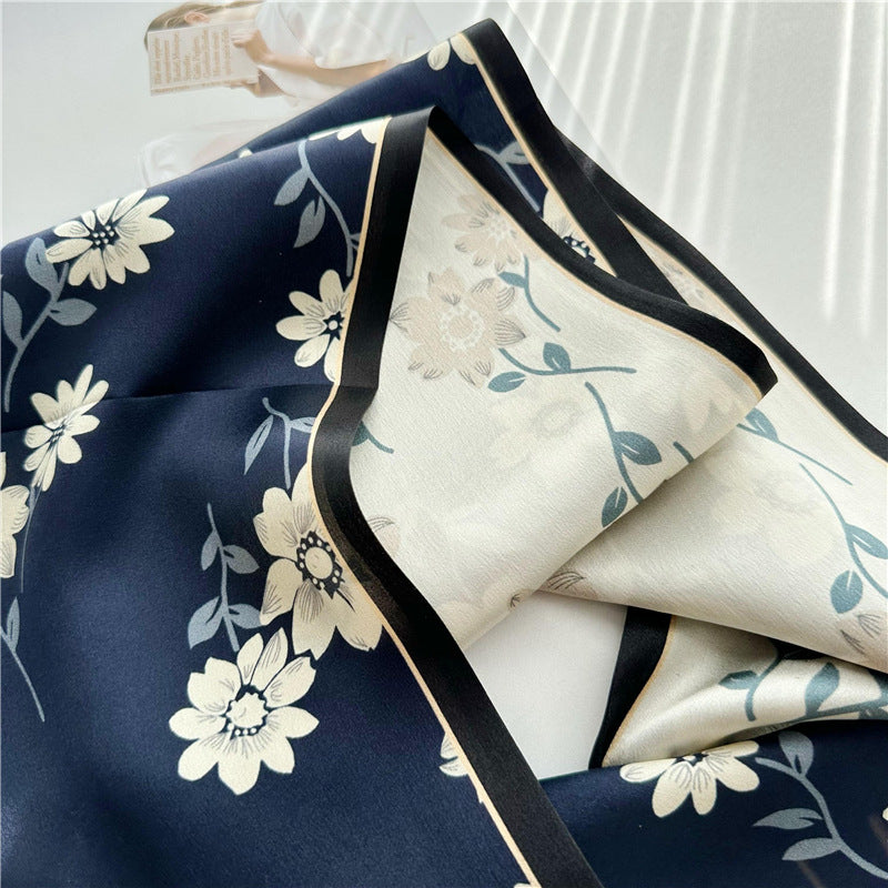 Reversible Floral Silk Scarf, Luxurious 100% Double Crepe Silk Scarf - Perfect Gift for Her