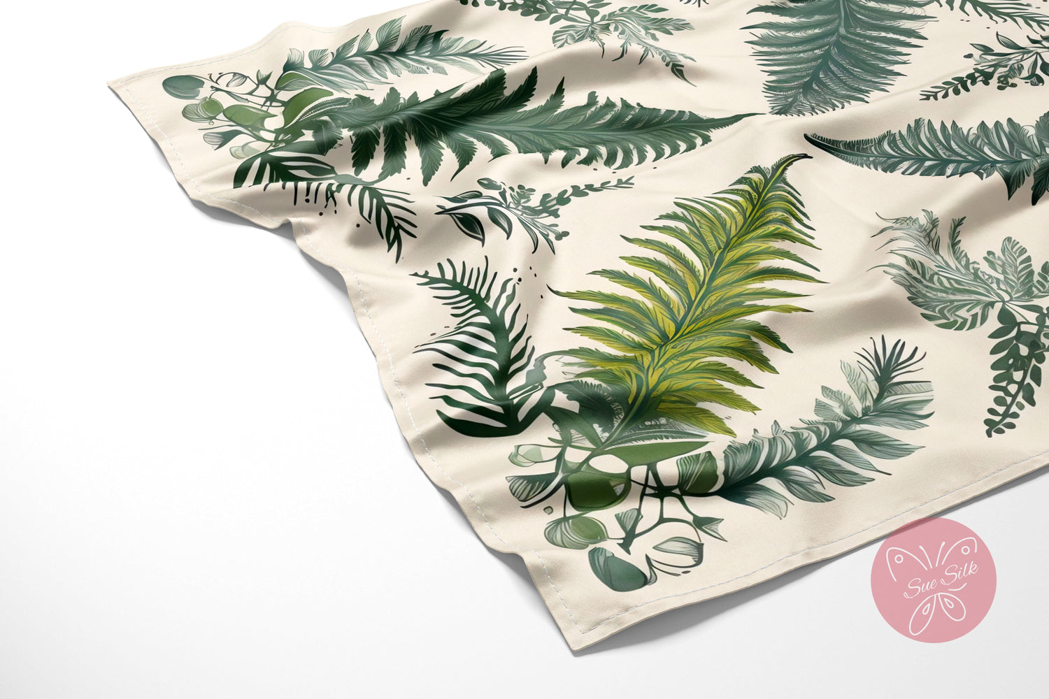 Vintage Hand-Drawn Fern Pattern Silk Scarf - Designer Original - Customizable Fabric and Size - Women&