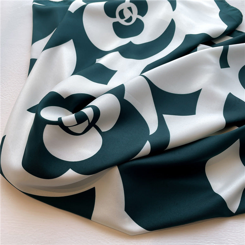 Flower Minimalist Border large scarf/90*90cm/Satin shawl/Twill scarf/Large satin scarf/Gift for her/Mother&