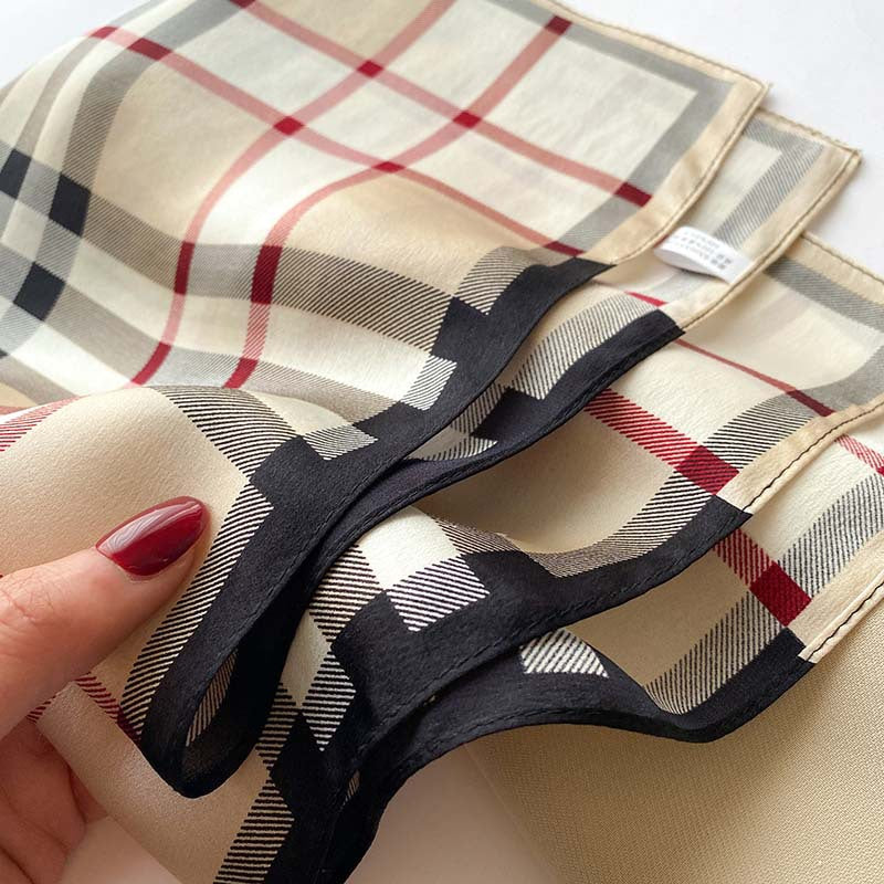 Simple Plaid 100% Mulberry Silk Scarf/Silk head scarf/Silk hair scarf/Silk neck scarf/Mother&