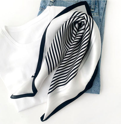 Black white Stripes 100% mulberry Silk Scarf/Silk head scarf/Silk hair scarf/Silk neck scarf/Mother&