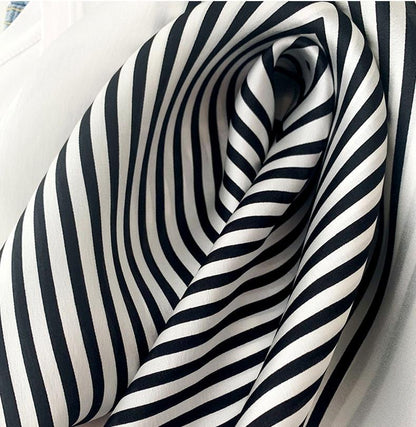 Black white Stripes 100% mulberry Silk Scarf/Silk head scarf/Silk hair scarf/Silk neck scarf/Mother&