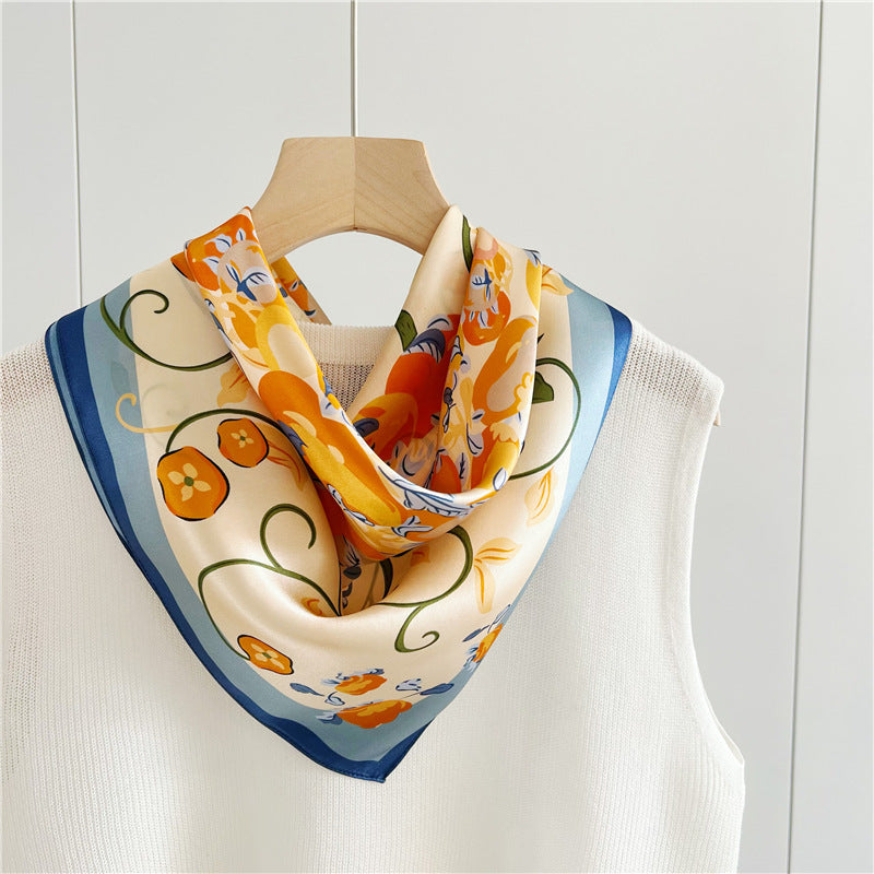 Elegant Iris Print mulberry silk scarf/65CM 100% mulberry silk scarf/Silk shawl/Gift for her