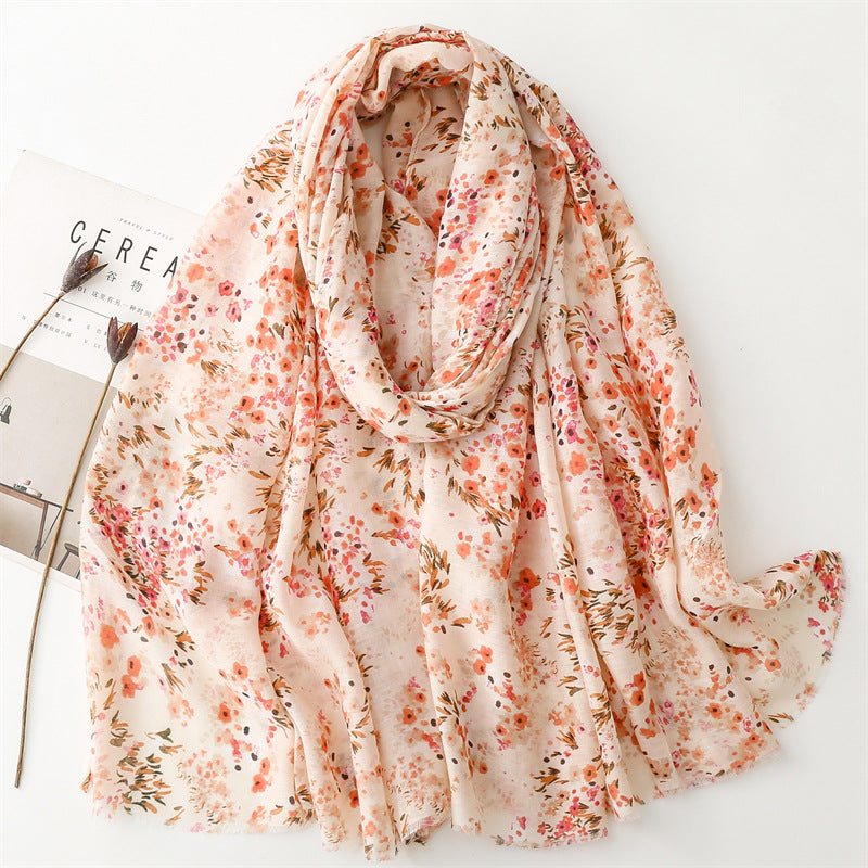 Spring and summer four seasons thin cotton and linen feel scarf sweet small floral burr  scarf warm shawl women