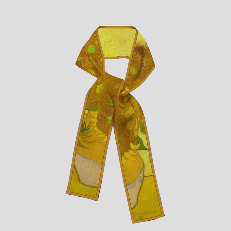 Van Gogh-Inspired Narrow Scarf - Wheat Fields &amp; White Roses