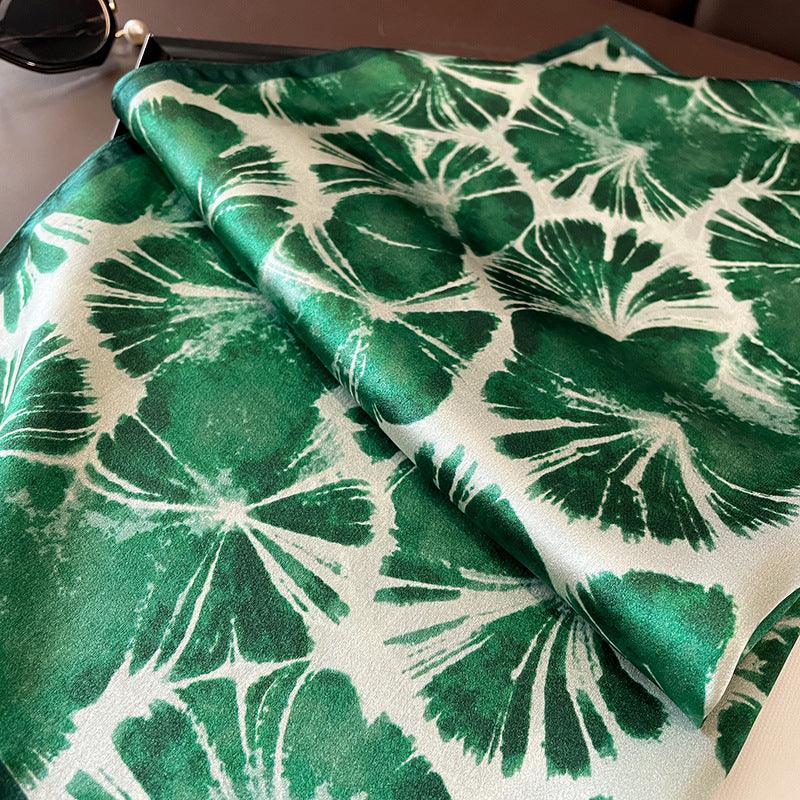 Summer Fresh Green Leaf Silk Square Scarf/100% Mulberry Silk Scarf/Elegant Scarf/Gift for Her