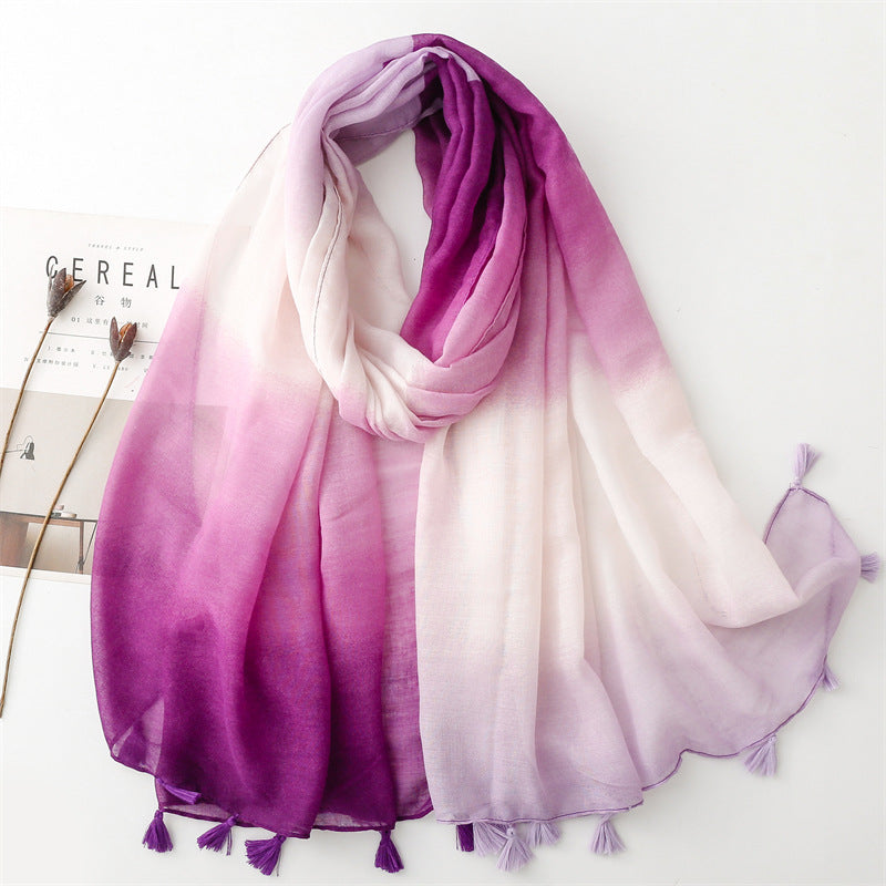 Plain color gradual change scarf summer travel sunscreen  scarf Hanfu accessories photo encryption Bali yarn shawl women