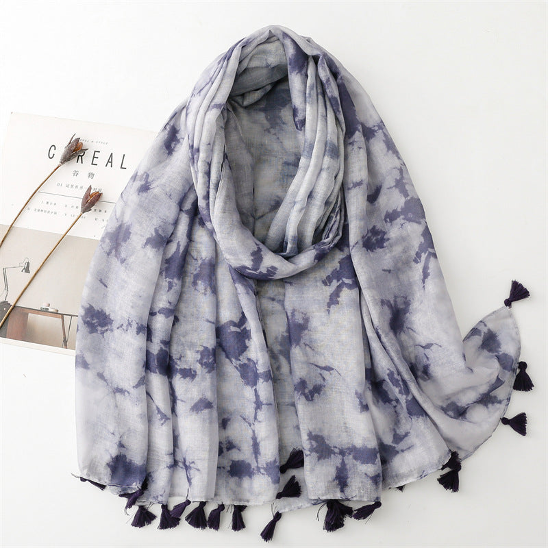 Dark gradual change ink painting scarf travel sunscreen  scarf Hanfu accessories photo encryption Bali yarn shawl