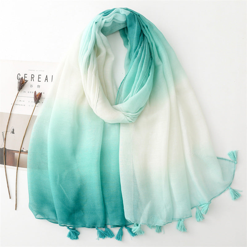 Plain color gradual change scarf summer travel sunscreen  scarf Hanfu accessories photo encryption Bali yarn shawl women