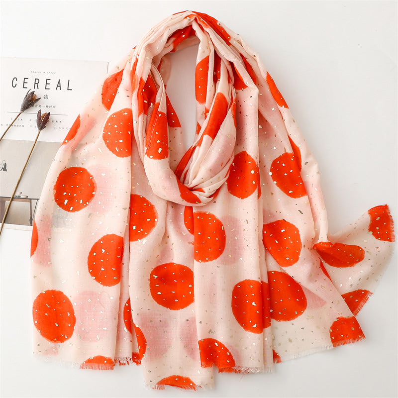 Autumn and winter cotton and linen feel scarf bronzing full moon round burr  scarf warm shawl women