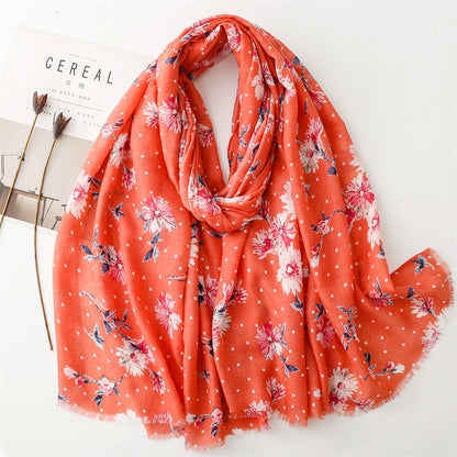 Autumn and winter cotton and linen feel scarf bronzing polka dots small flower burr edge  scarf warm shawl women