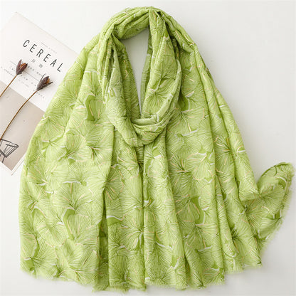 Autumn and winter cotton and linen feel scarf bronzing snow ginkgo biloba leaves burr  scarf warm shawl