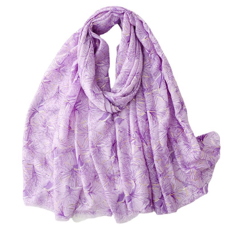 Autumn and winter cotton and linen feel scarf bronzing snow ginkgo biloba leaves burr  scarf warm shawl