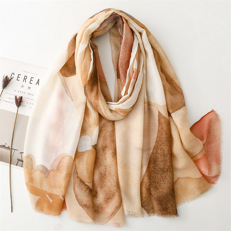 Spring and summer thin cotton and linen feel scarf creative geometric rough edge  scarf warm shawl women