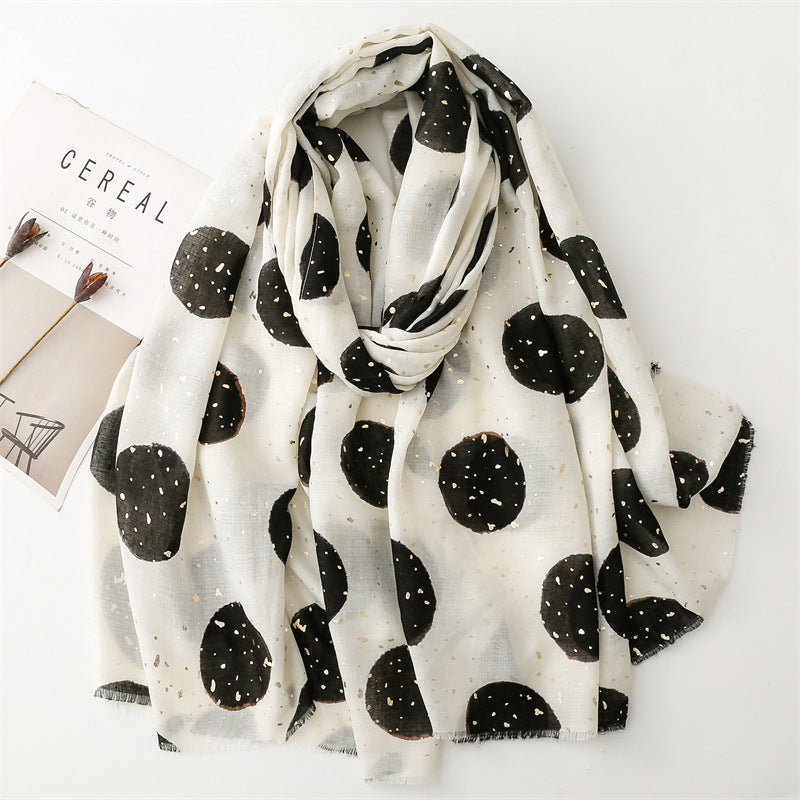 Autumn and winter cotton and linen feel scarf bronzing full moon round burr  scarf warm shawl women