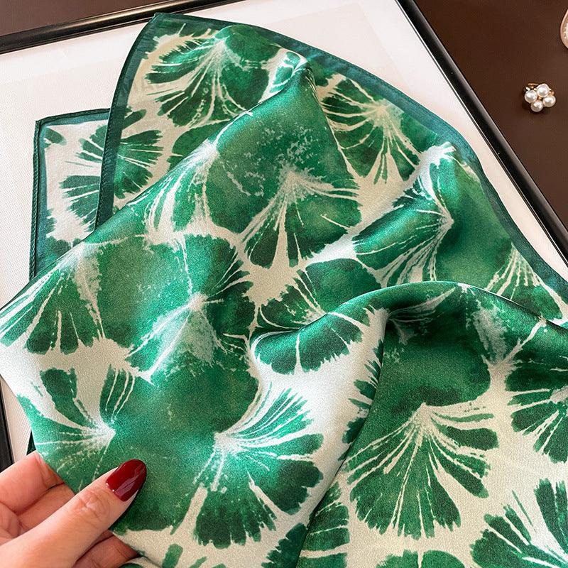 Summer Fresh Green Leaf Silk Square Scarf/100% Mulberry Silk Scarf/Elegant Scarf/Gift for Her