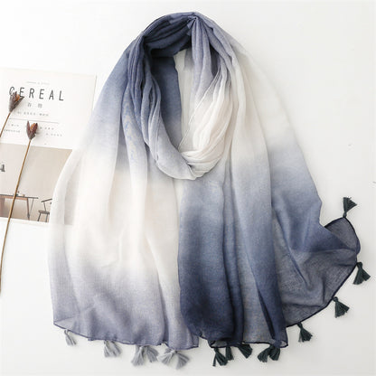 Plain color gradual change scarf summer travel sunscreen  scarf Hanfu accessories photo encryption Bali yarn shawl women