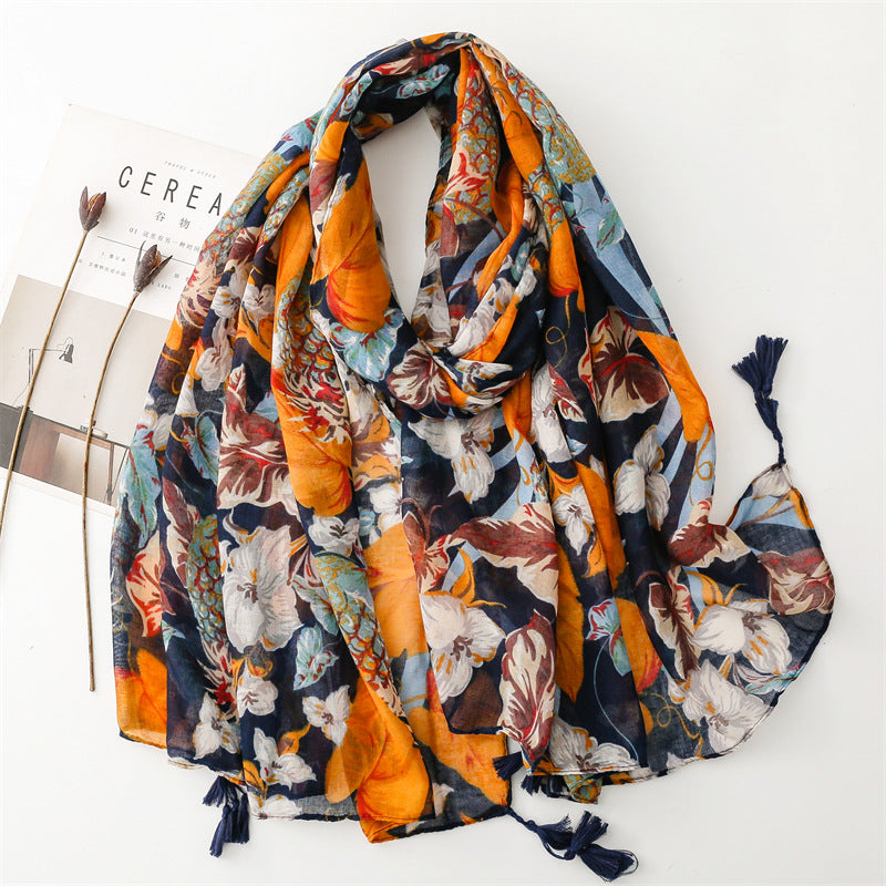 Summer Color Fruit Pineapple Leaves Bright Scarf Travel Sunscreen  Scarf Accessories Wear Thin Shawl Ladies