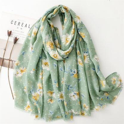 Autumn and winter cotton and linen feel scarf bronzing polka dots small flower burr edge  scarf warm shawl women