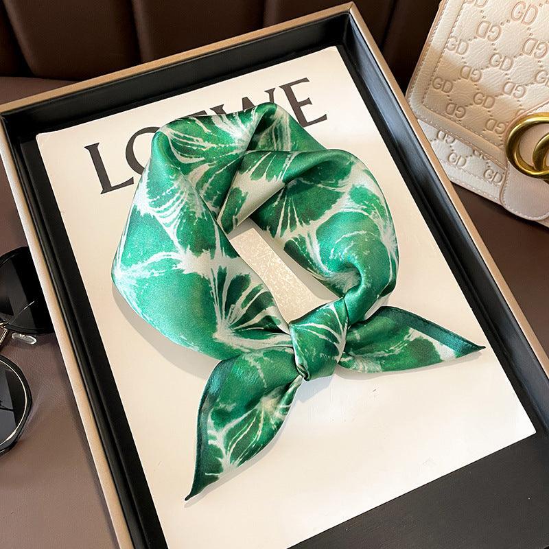 Summer Fresh Green Leaf Silk Square Scarf/100% Mulberry Silk Scarf/Elegant Scarf/Gift for Her