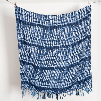 Four Seasons Ethnic Style Tie-Dyed Scarf, Hand-Knotted Tassel Shawl, Travel Decoration Scarf, Lightweight Gauze Kerchief