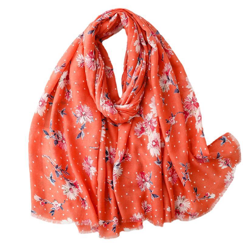 Autumn and winter cotton and linen feel scarf bronzing polka dots small flower burr edge  scarf warm shawl women